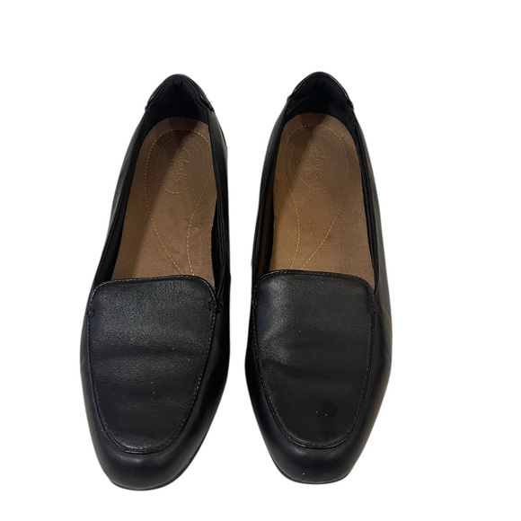 Clarks Women's Black Leather Loafers Slip On Shoes - Picture 2 of 5